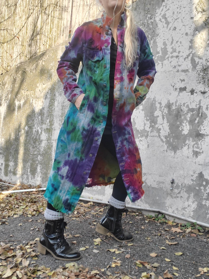 Groovy RAINBOW GALAXY Tie Dye Long Denim Jacket image 7