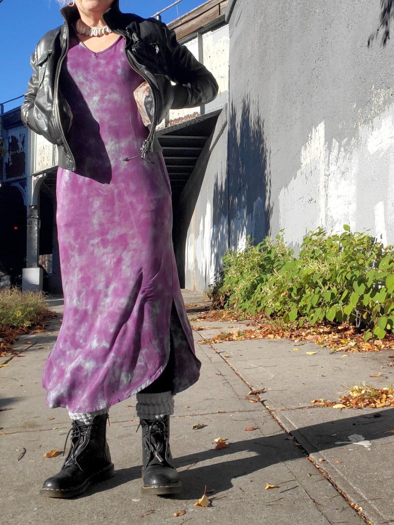Hand Dyed Hooded Dress in Distressed Dusty Purple image 9