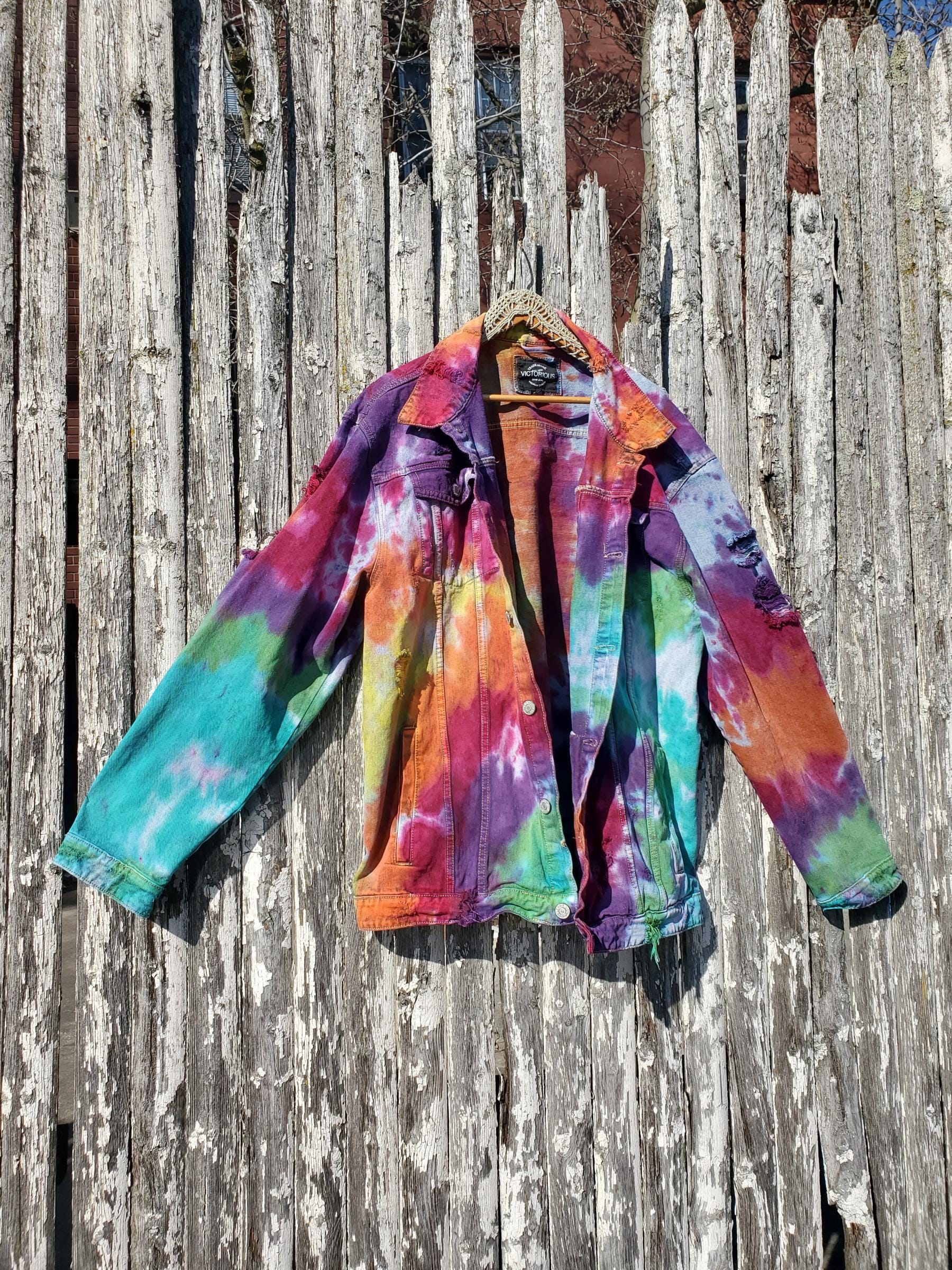 レインボータイダイのダメージ加工ジャケット、サイズ 3/4XL - Etsy 日本