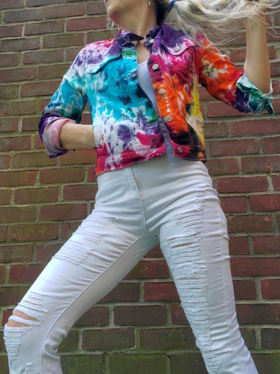 designsbyagi Tie Dye Crop Denim Jacket