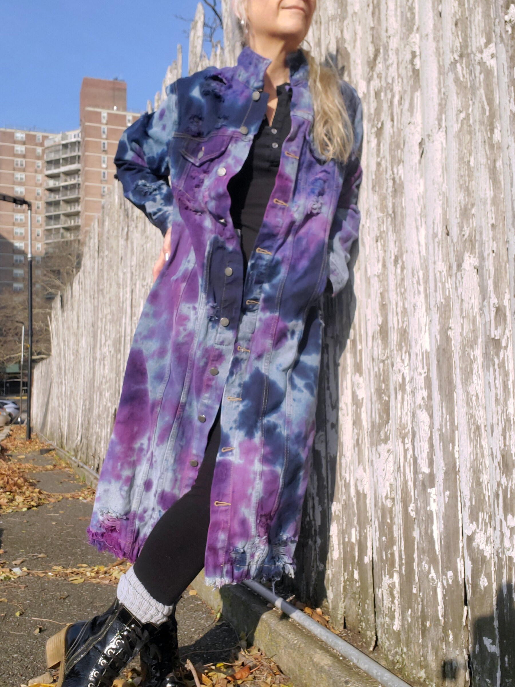 Tie Dye Long Denim Jacket in Purples - Etsy