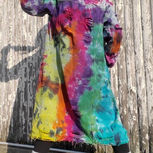 Groovy RAINBOW GALAXY Tie Dye Long Denim Jacket image 2