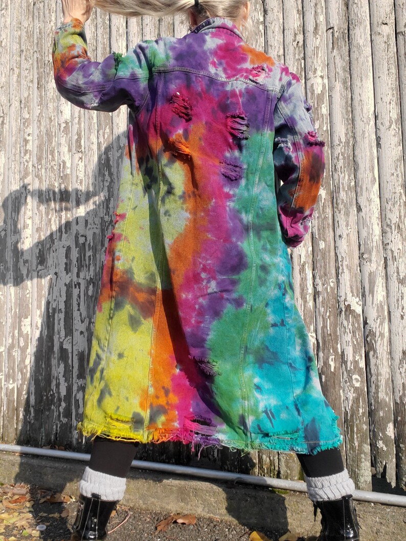 Groovy RAINBOW GALAXY Tie Dye Long Denim Jacket image 2