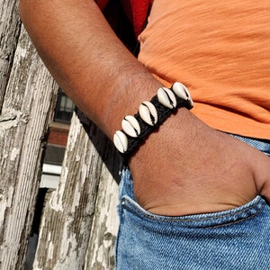 Cowrie Shell & Black Hemp Bracelet image 1