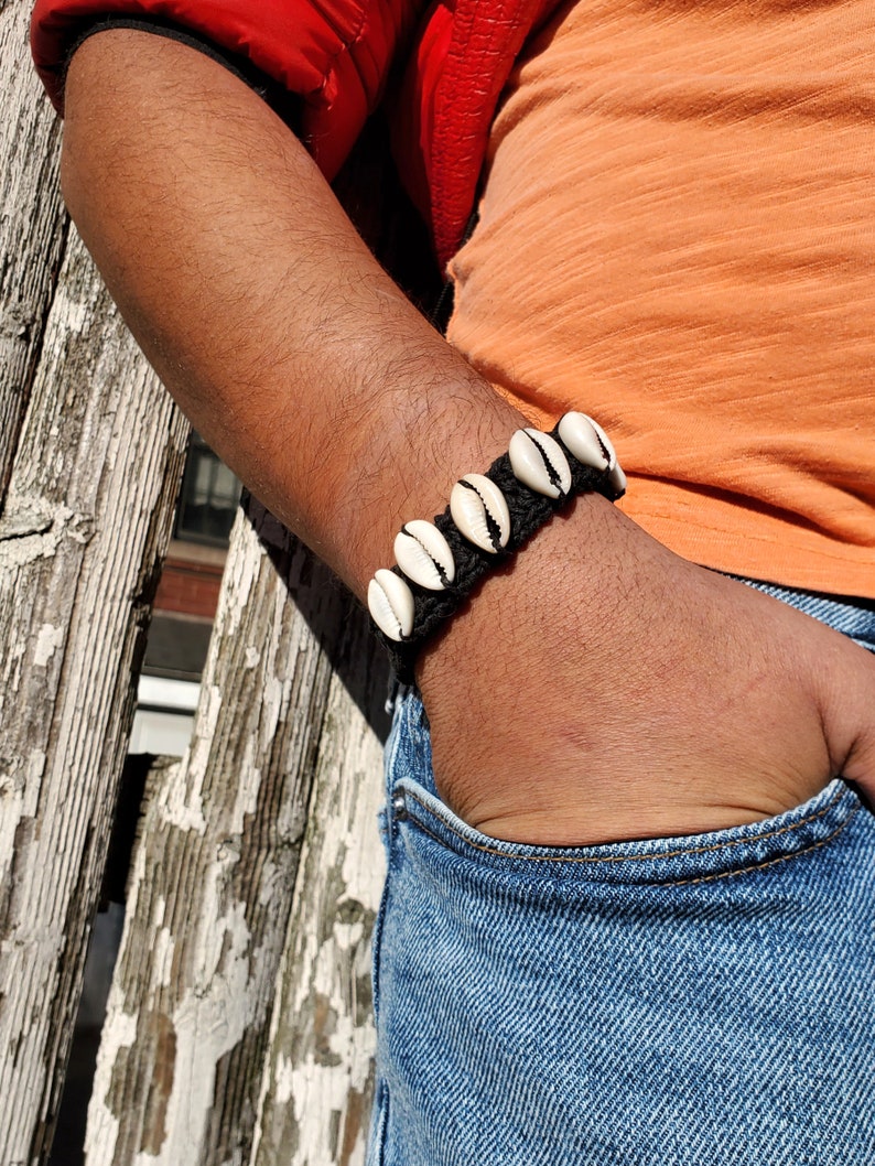 Cowrie Shell & Black Hemp Bracelet image 1