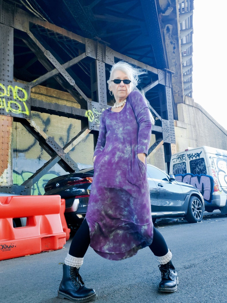 Hand Dyed Hooded Dress in Distressed Dusty Purple image 3