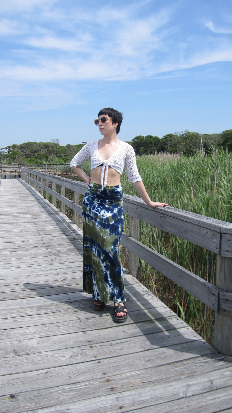 Tie Dye Maxi Skirt with Fold Over Waistband, XS-3XL image 1