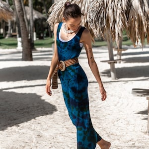 Boho Maxi Tank Dress in Peacock Tie Dye