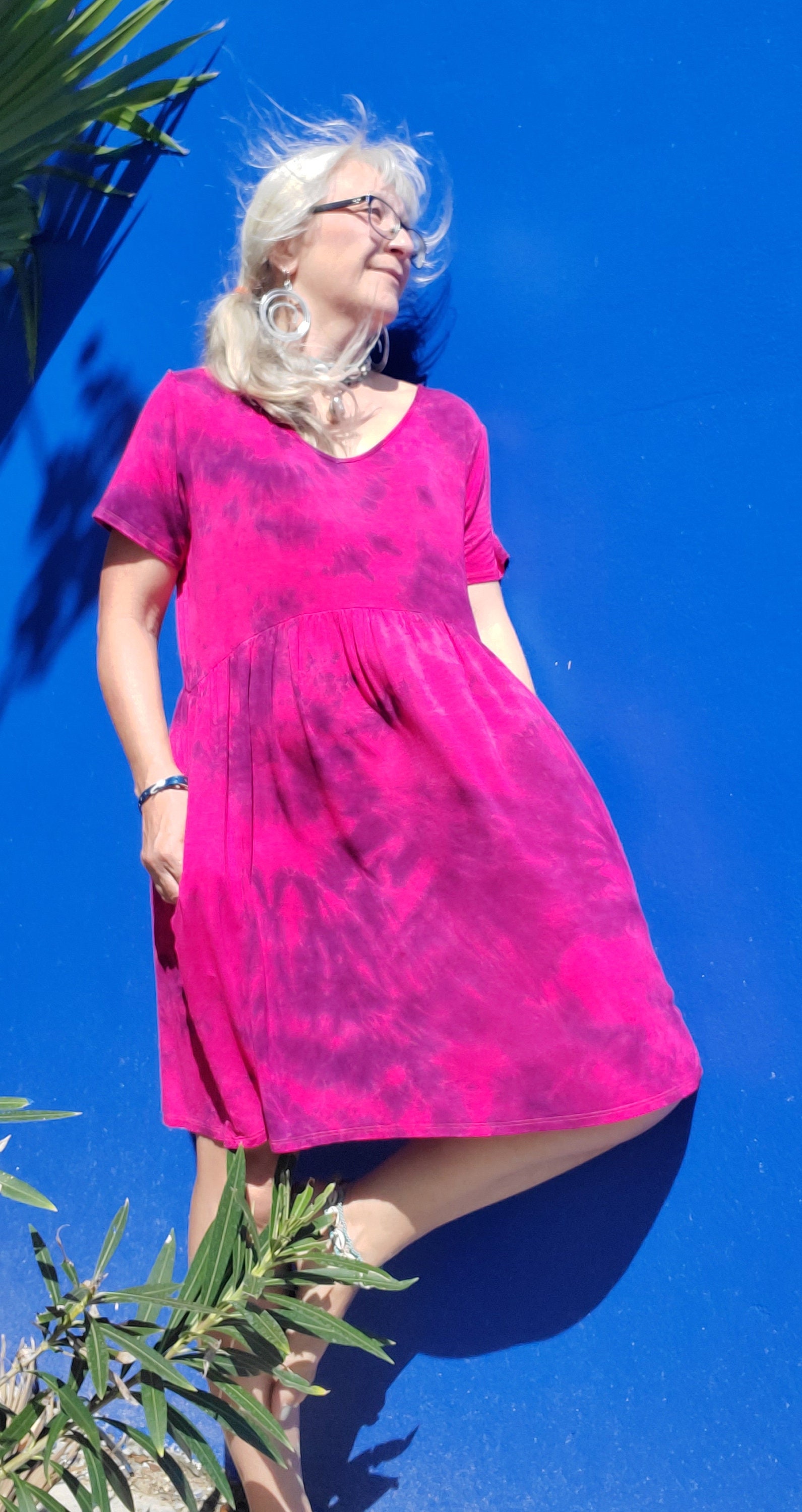 hot pink tie dye dress Silk T-Strap Maxi Dress