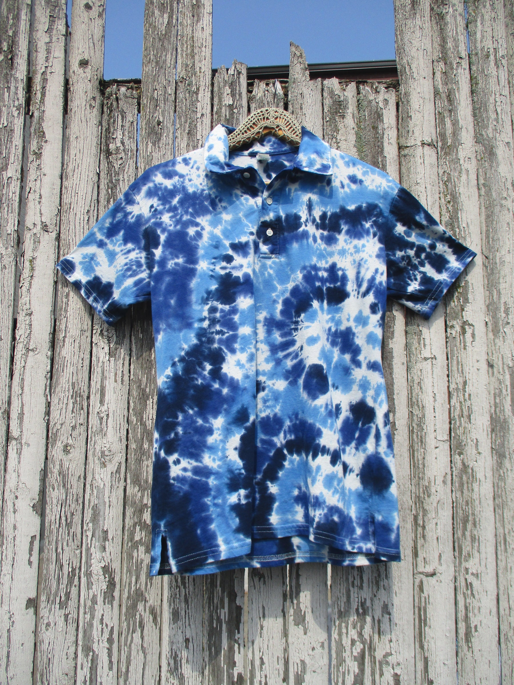 Blue Tie Dye Polo Shirt, Groovy Golf Shirt - Etsy