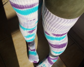 Pretty Thigh High Socks, Boho Tie Dye