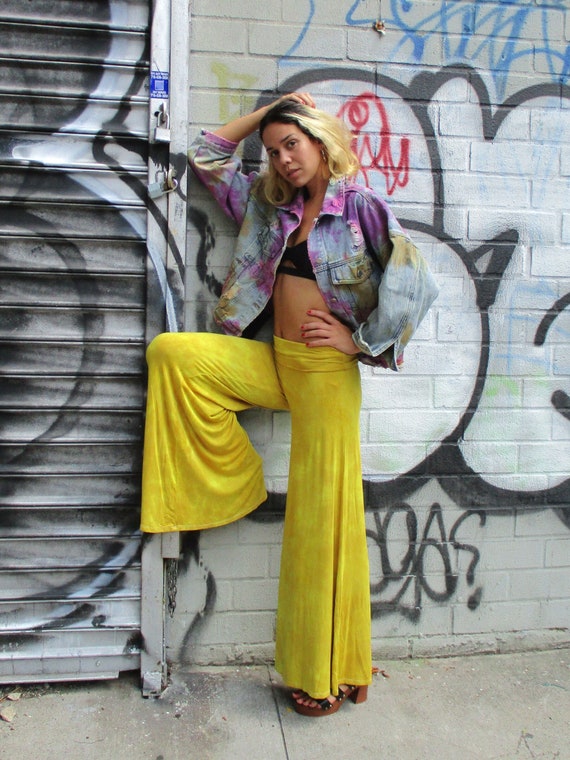Buy Distressed Mustard Hand Dyed Palazzo Pants Online in India - Etsy