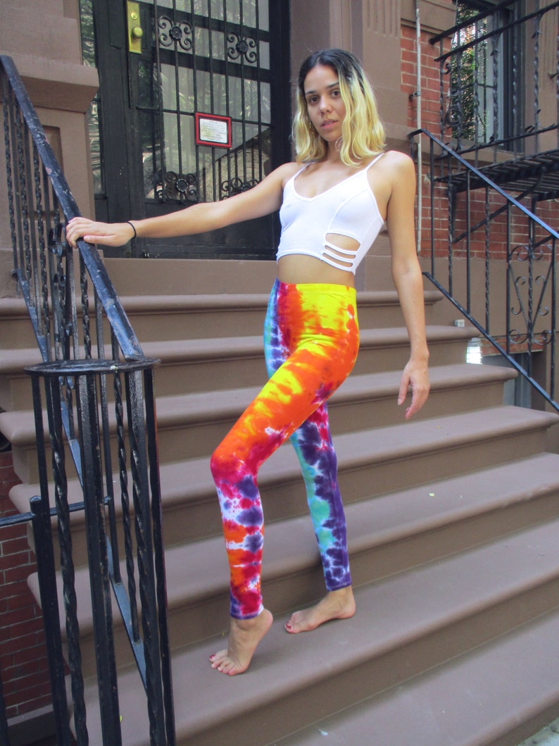 Funky Tie Dye Leggings, Hippie Rainbow Leggings, XS-3XL image 3