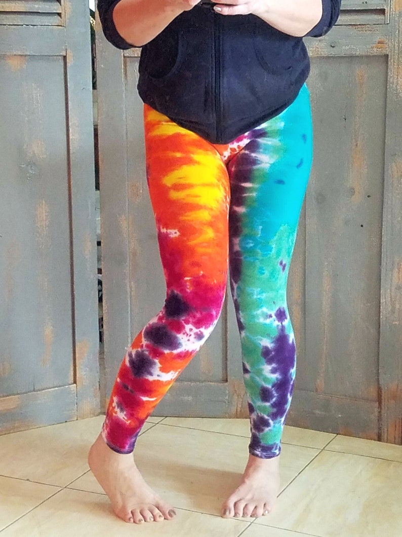 Funky Tie Dye Leggings, Hippie Rainbow Leggings, XS-3XL image 10