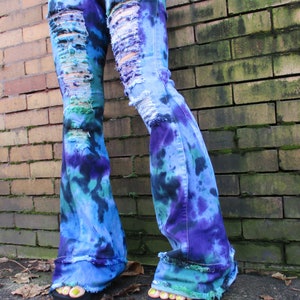 Distressed Tie Dye Bell Bottom Jeans - Etsy