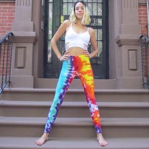 Funky Tie Dye Leggings, Hippie Rainbow Leggings, XS-3XL image 8