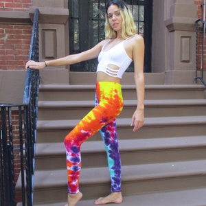Funky Tie Dye Leggings, Hippie Rainbow Leggings, XS-3XL image 2