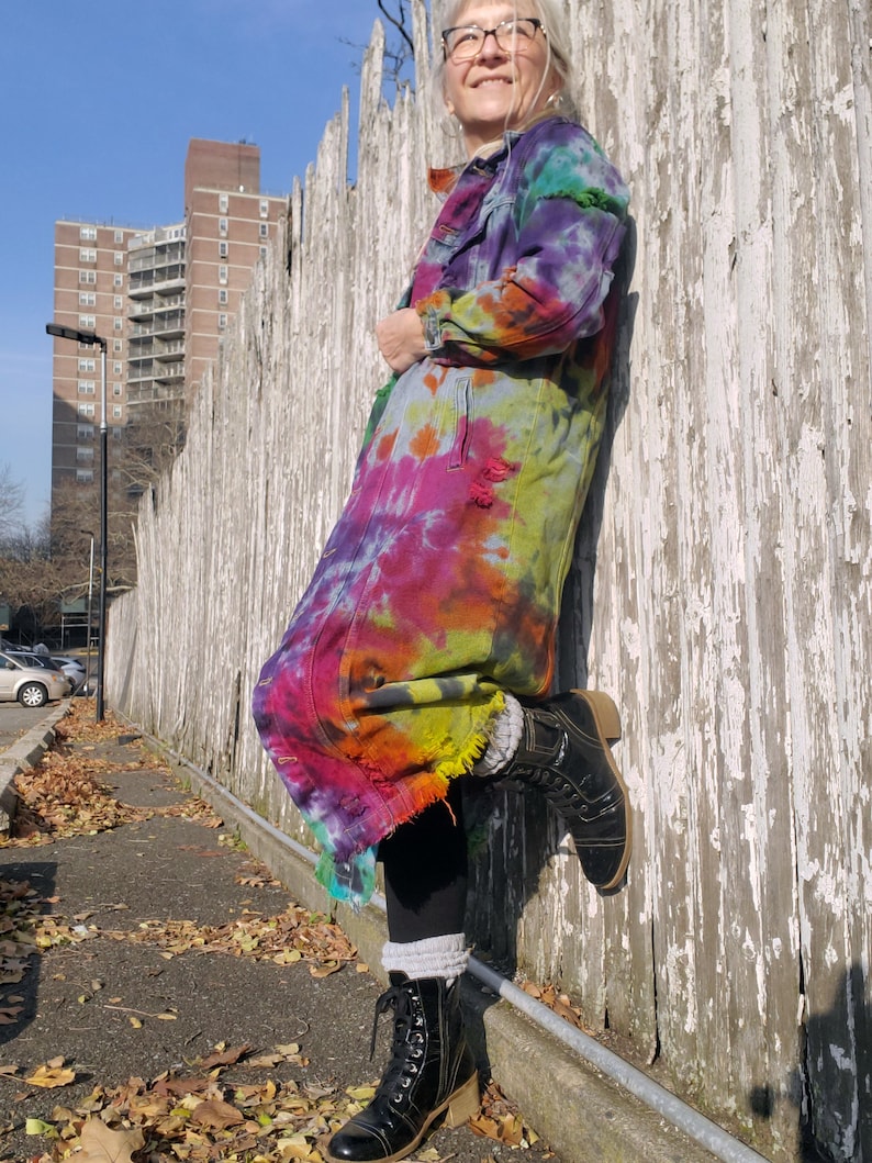 Groovy RAINBOW GALAXY Tie Dye Long Denim Jacket image 6