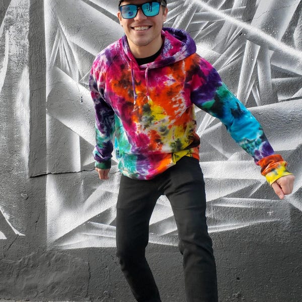 Sweat à capuche imprimé tie-dye arc-en-ciel, zip ou pull, coton biologique