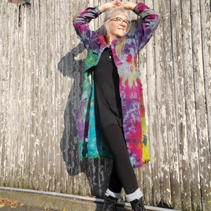 Groovy RAINBOW GALAXY Tie Dye Long Denim Jacket image 4