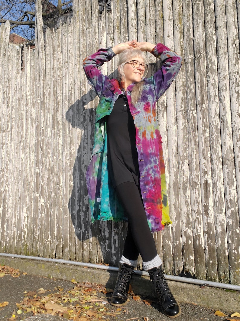 Groovy RAINBOW GALAXY Tie Dye Long Denim Jacket image 4