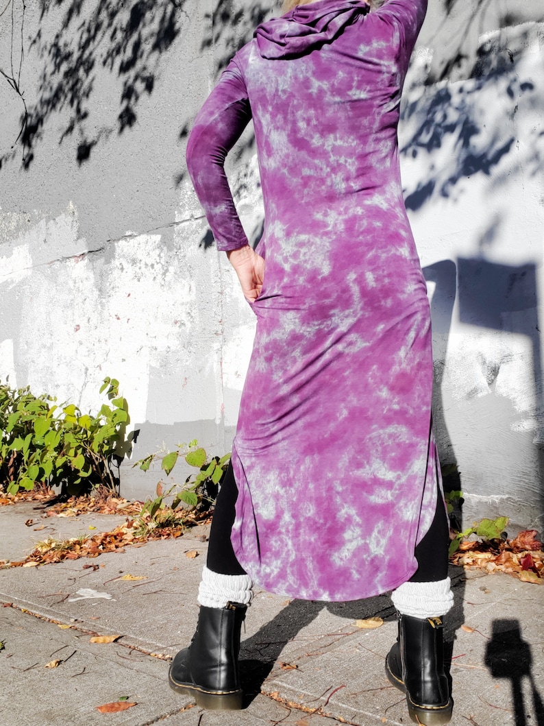 Hand Dyed Hooded Dress in Distressed Dusty Purple image 8