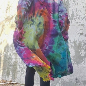 Groovy RAINBOW GALAXY Tie Dye Long Denim Jacket image 9