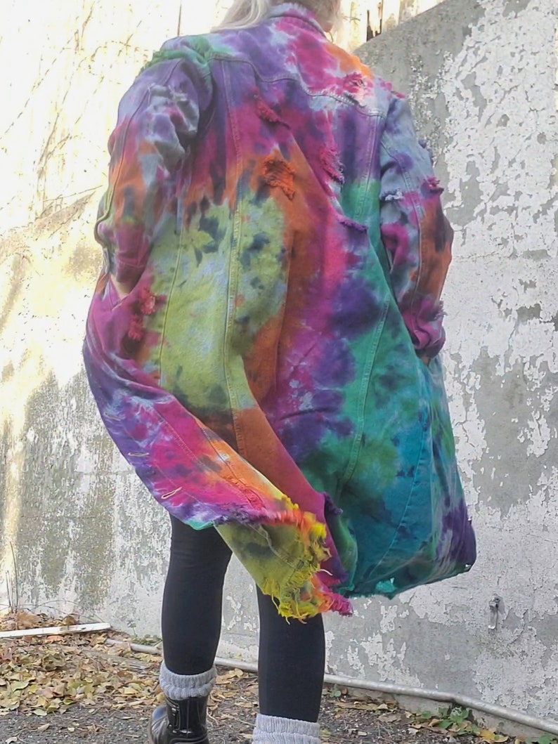 Groovy RAINBOW GALAXY Tie Dye Long Denim Jacket image 9