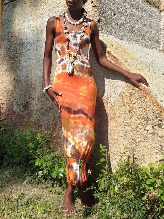 Tie Dye Bodycon Tank Dress in Earthy Colors