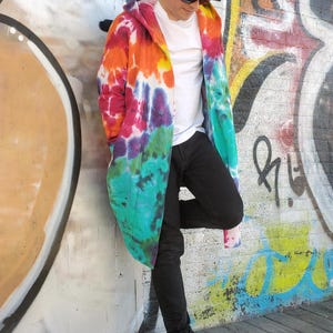 Giant Unisex Long Hoodie, Funky Tie Dye
