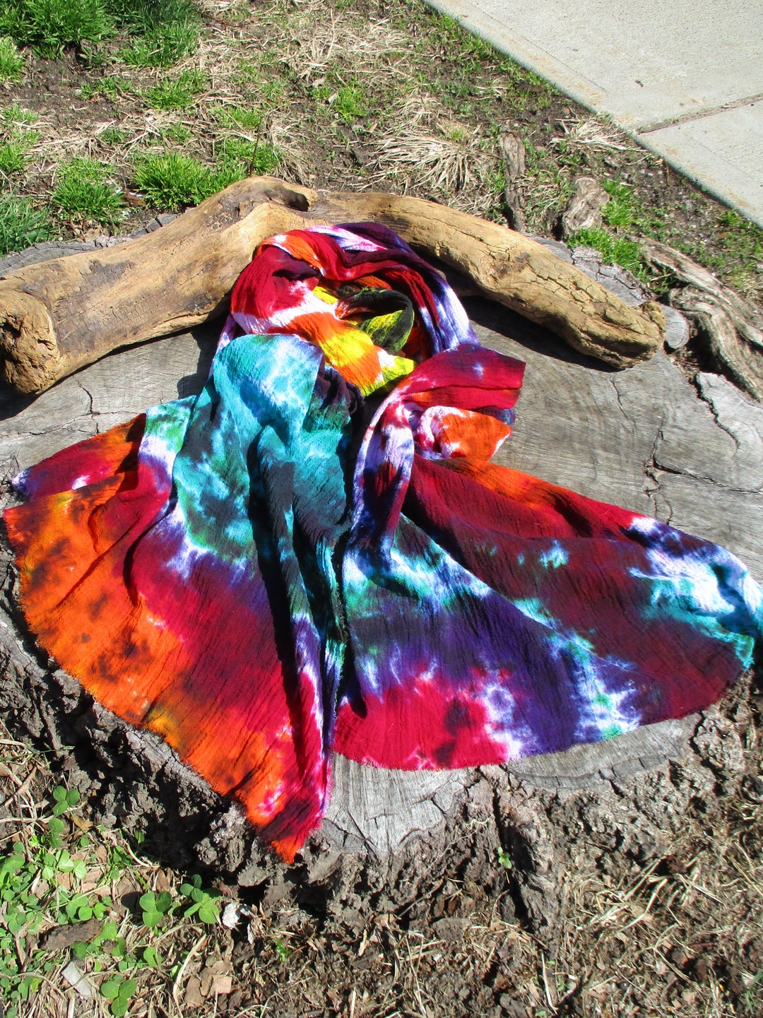 Vibrant Tie Dye Rainbow Scarf Hippie Gauze Cotton Scarf - Etsy
