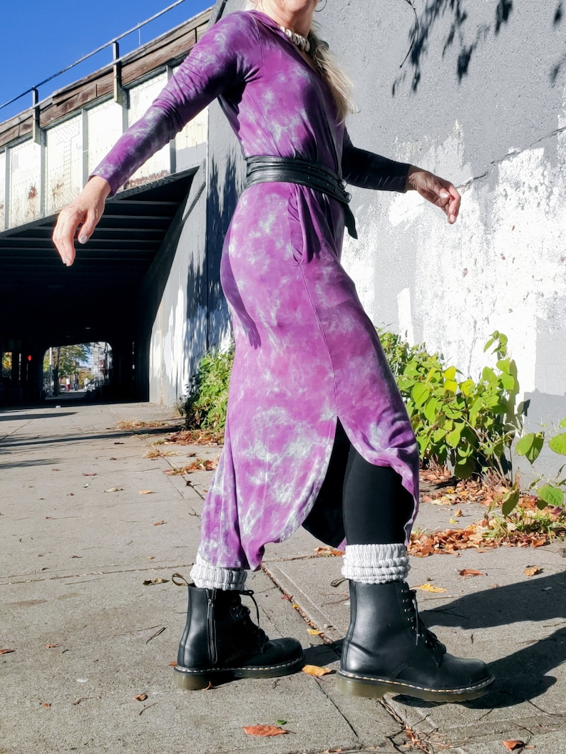 Hand Dyed Hooded Dress in Distressed Dusty Purple image 7
