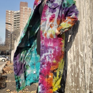 Groovy RAINBOW GALAXY Tie Dye Long Denim Jacket image 5