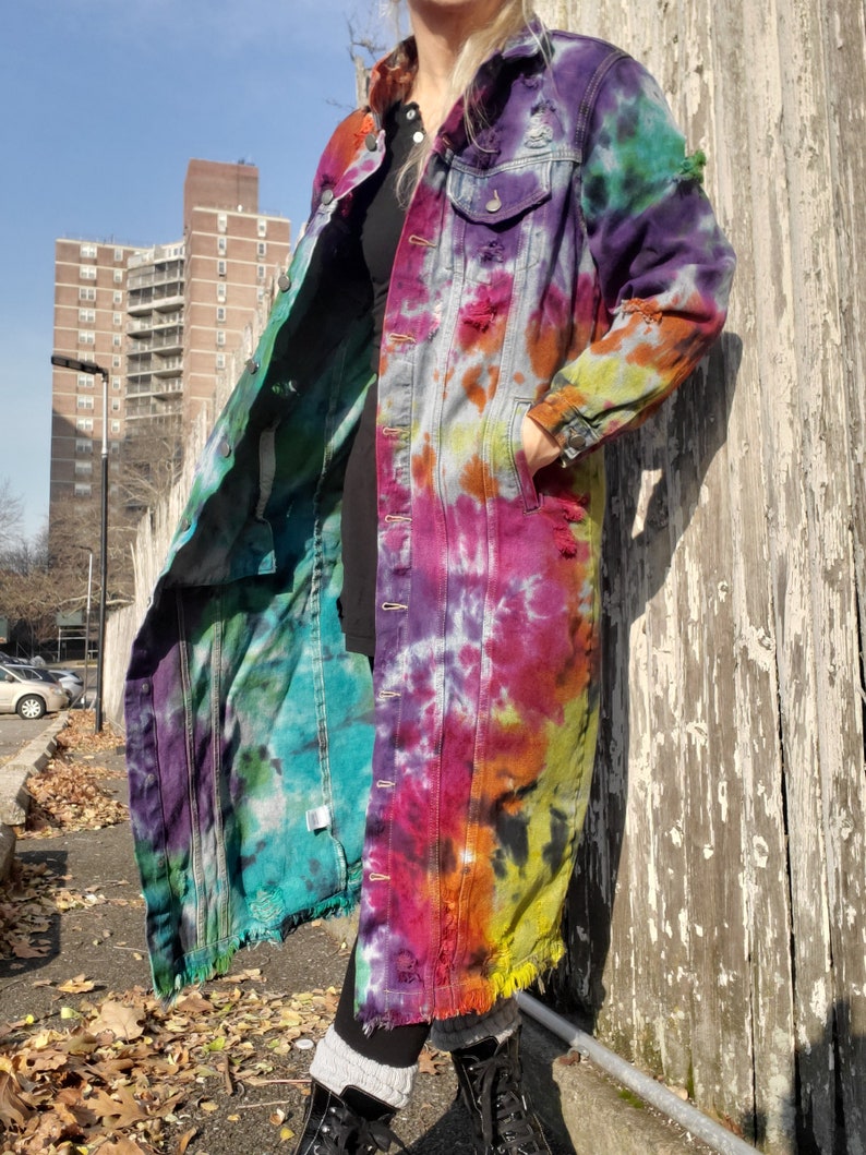 Groovy RAINBOW GALAXY Tie Dye Long Denim Jacket image 5