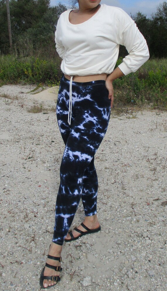 Hippie Schwarz Tie Dye Leggings, Boho Festival Leggings, XS-3XL