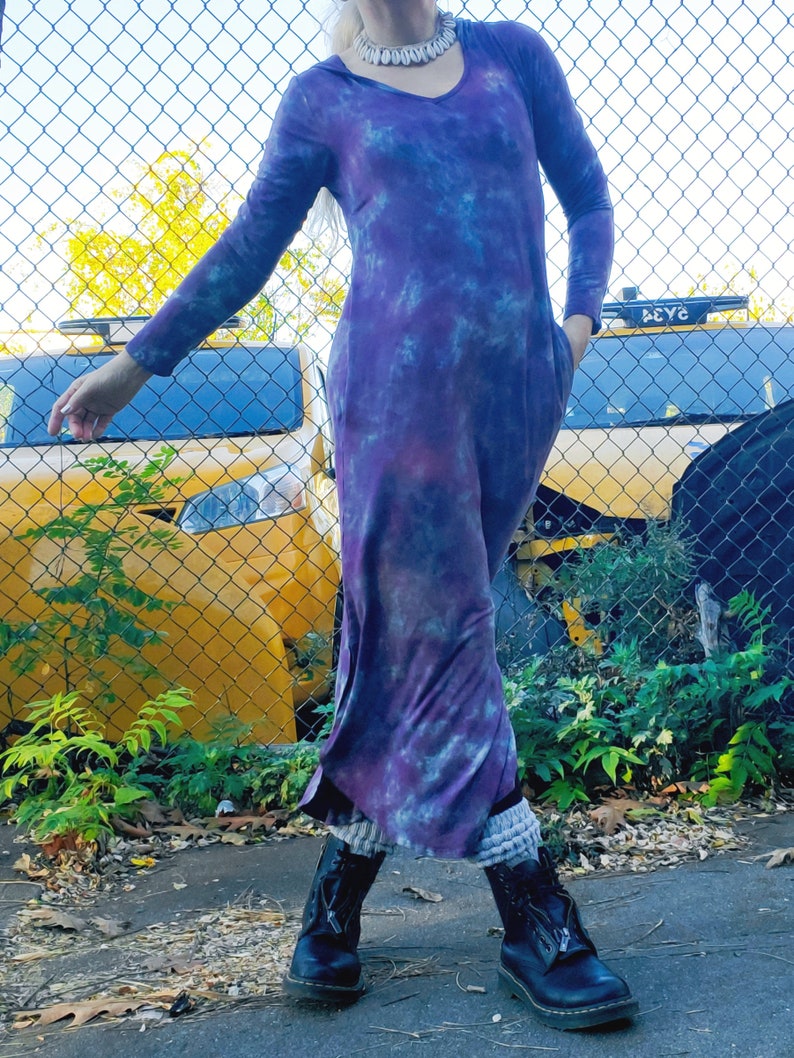 Hand Dyed Hooded Dress in Distressed Dusty Purple image 5