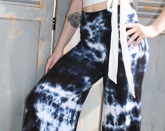 Tie Dye Palazzo Hose, Boho Schwarz und Weiß Hose, Weite Beine, Plus Größe Tie Dye, S-3XL, auf Bestellung