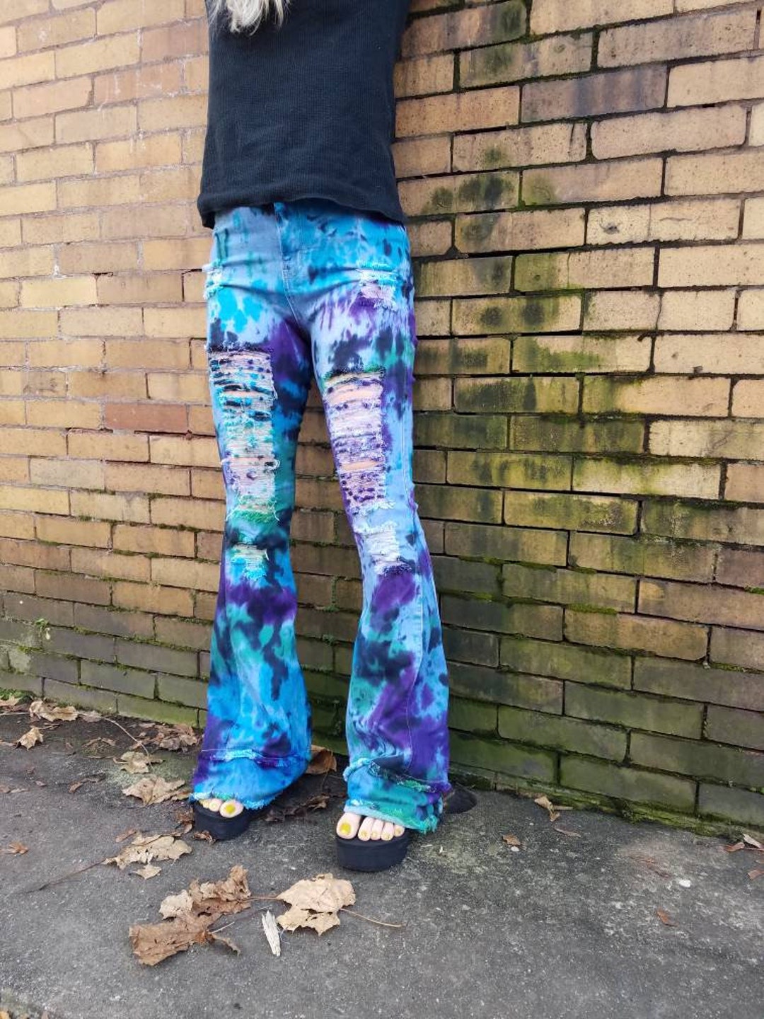 Bell Bottoms Flare Tie Dye Pants Distressed Tie Dye Bell Bottom Jeans