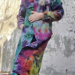 Groovy RAINBOW GALAXY Tie Dye Long Denim Jacket image 8