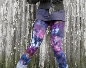 ICE DYE Leggings, XS-2XL, Navy-Brown-Purple