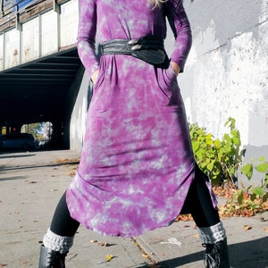 Hand Dyed Hooded Dress in Distressed Dusty Purple image 2