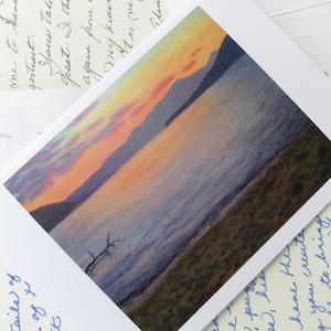Tarjeta de puesta de sol de Lake George, nueva york, en blanco, tarjeta de agradecimiento, tarjeta de condolencia, jubilación, felicitaciones, graduación, arte, paisaje, naturaleza