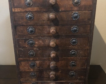 Hindu Asian 8 Drawer Wooden Metal Handmade Jewelry Spice Cabinet