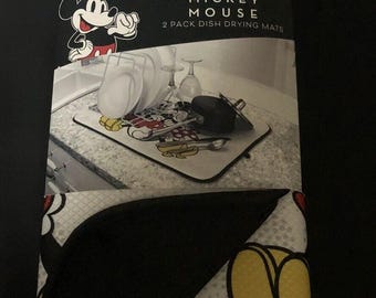2 Pack Disney Mickey Minnie Mouse Classic Dish Drying Mats Kitchen 16” x 18” NEW