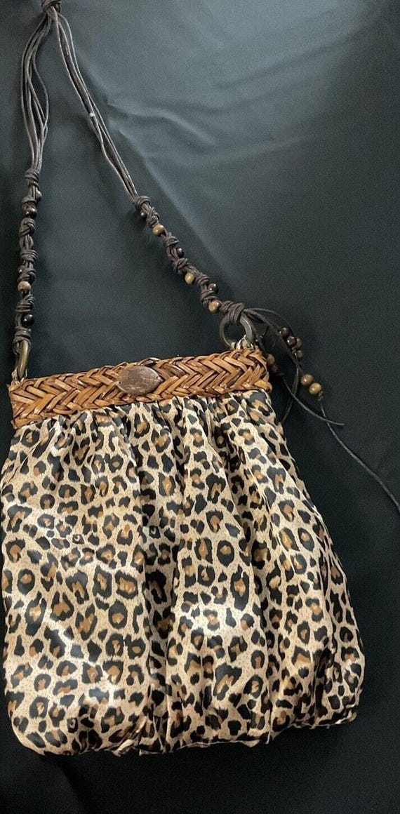 Cappelli Straworld Boho Animal Print Crossbody Purse Woven Braided