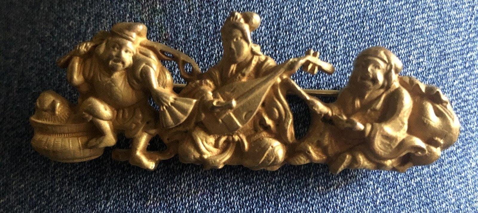 Vintage ALVA Museum Replica Gold Plated 3 Asian Japanese Gods