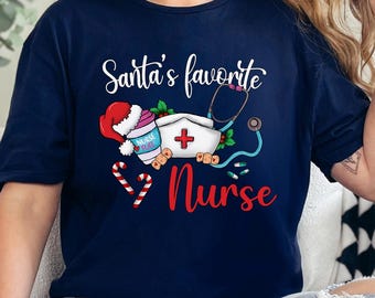 Santa's Favorite Nurse Shirt, Nurse Shirt, Nurse Life Shirt, Cute Santa Tee, Christmas Shirt, Merry Christmas Shirt 313779