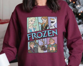 Frozen Sweatshirt, Elsa Sweatshirt, Disney Frozen Characters Hoodie, Frozen Olaf Crewneck, Retro Frozen Sweatshirt, Disney Princess 312700