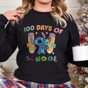 Disney Stitch 100 Days of School Sweatshirt, Cute Stitch School Hoodie, Kids Disney Shirts, 100th Day Of School Crewneck, 312452