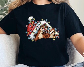 Vintage Chip And Dale Christmas Shirt, Disney Chipmunks Shirt, Disney Chip And Dale Santa Hat Shirt, Double Trouble Christmas Shirt 314134